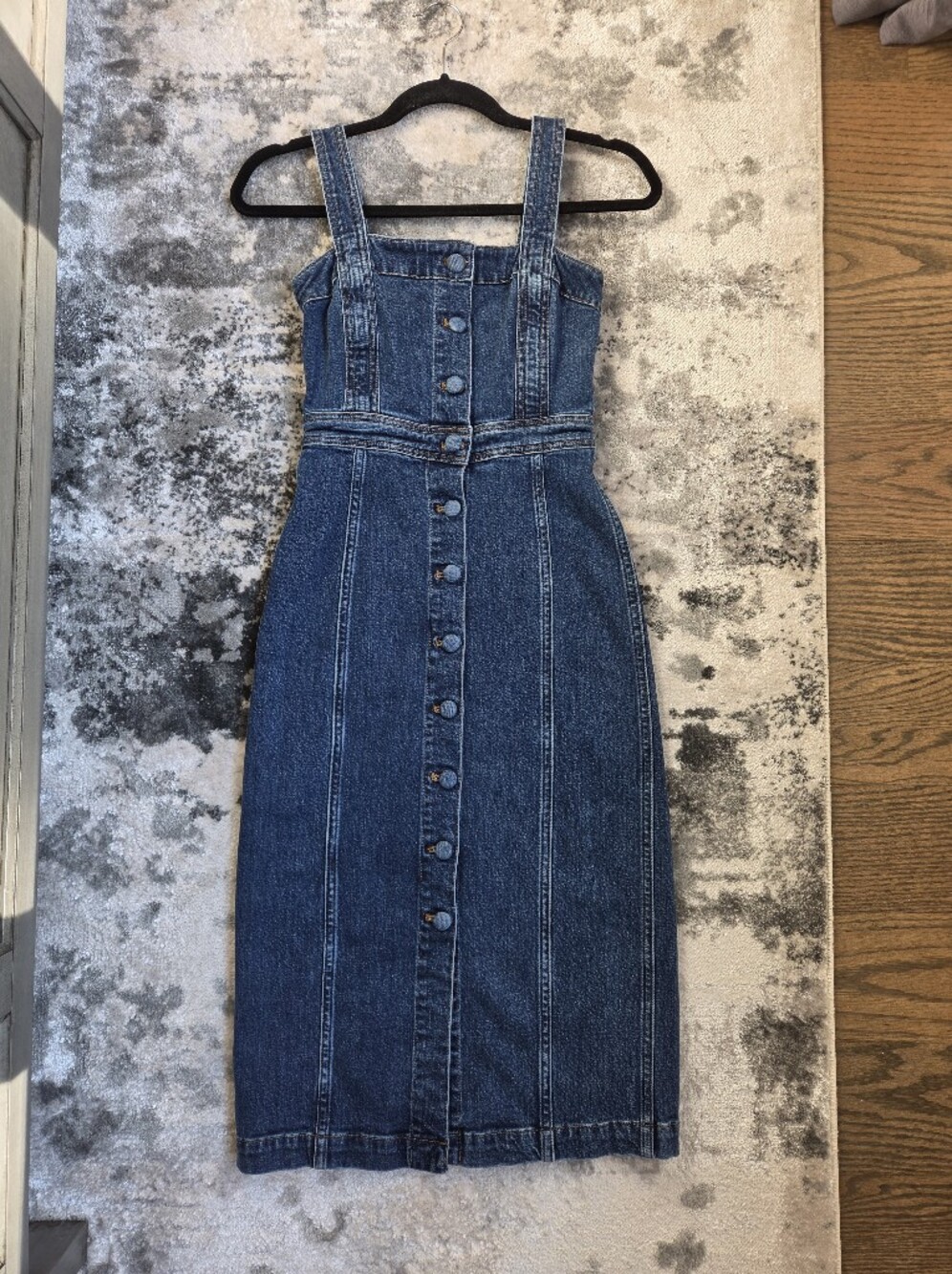 Madewell Dark Blue Button-Front Denim Overall Dress